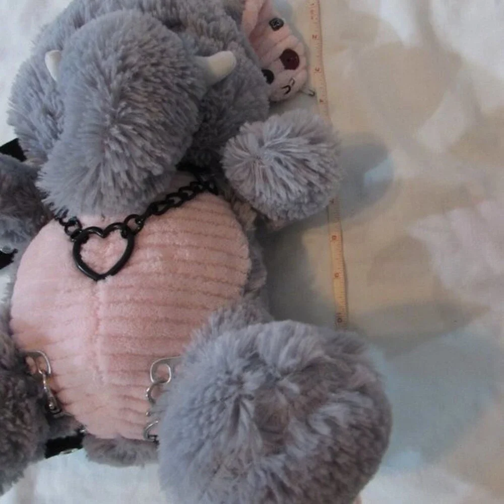 ELEPHANT PLUSH STUFFIE BACKPACK PURSE HAND SEWN PUNK GOTH ZIPPER BACK